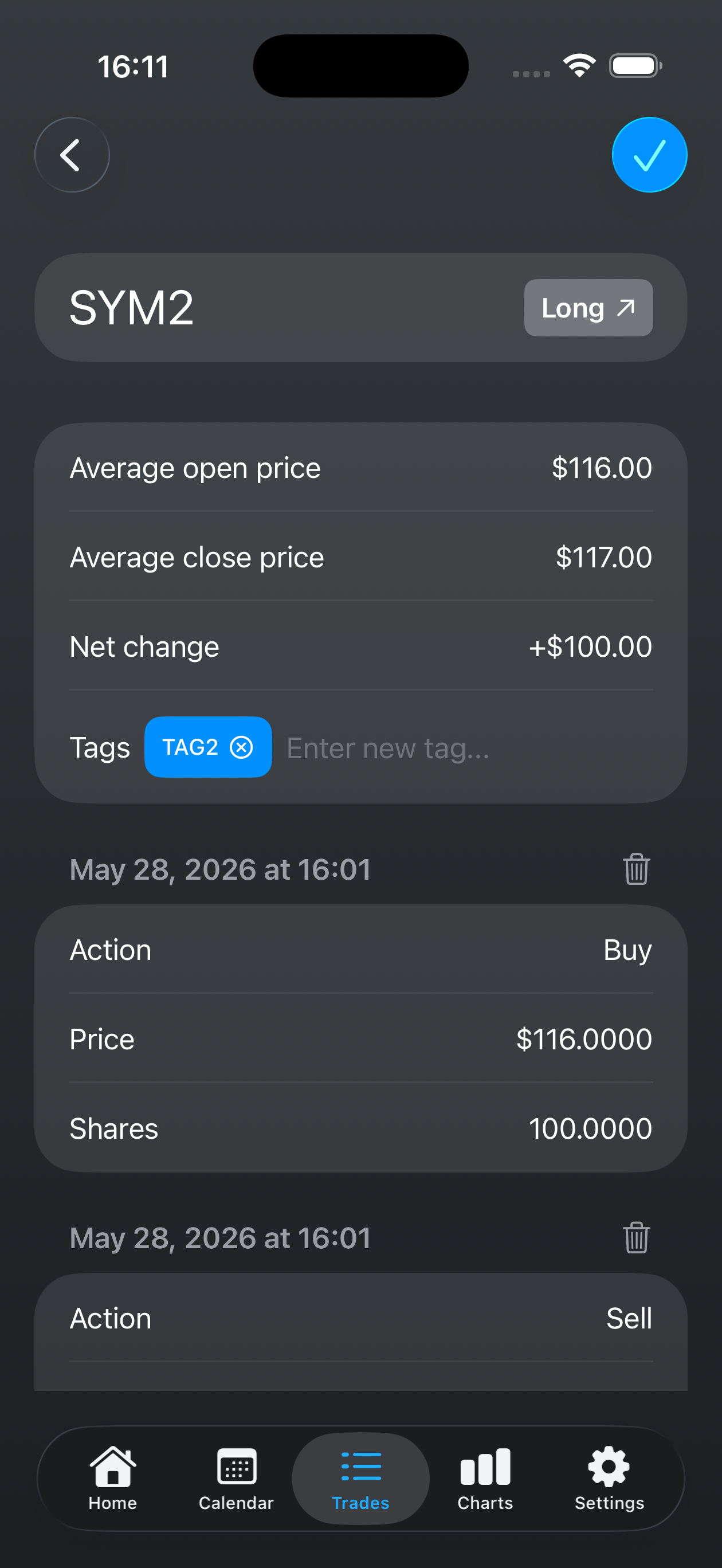Kaizen trade detail screen