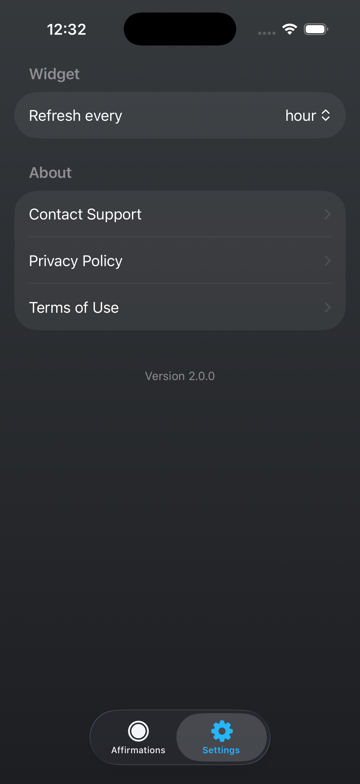 Satori settings screen